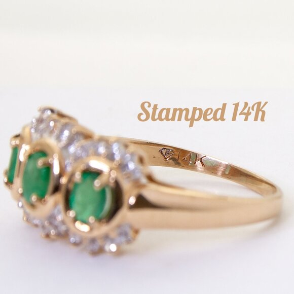 Vintage Ladies' 14kt Yellow Gold Emerald and Diamond Ring, Size 7 Birthday Gift - Picture 7 of 9